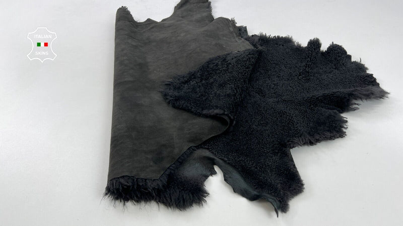 DARK GREY ANTHRACITE SHORT HAIR On sheepskin Shearling Leather fur 22"x39" C1133