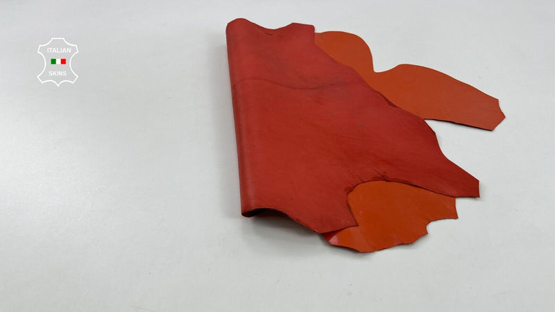 ORANGE SHINY CRINKLED Italian Goatskin Goat leather hide skins 3sqf 0.7mm #C824