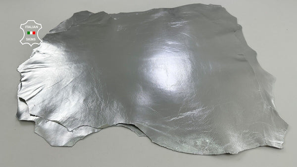 METALLIC SILVER CRINKLED Strong Italian Goat leather 2 skins 14sqf 0.9mm #C2860