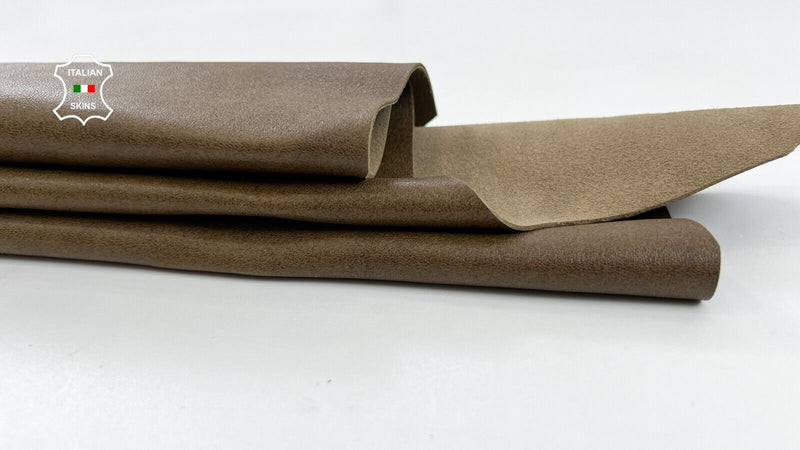 OLIVE BROWN DISTRESSED Thick Soft Italian Lambskin leather hides 3sqf 1.3mm C732