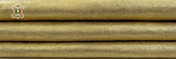 METALLIC GOLD WASHED ROUGH Thick Soft Goat leather 6sqf 1.5mm #C1321