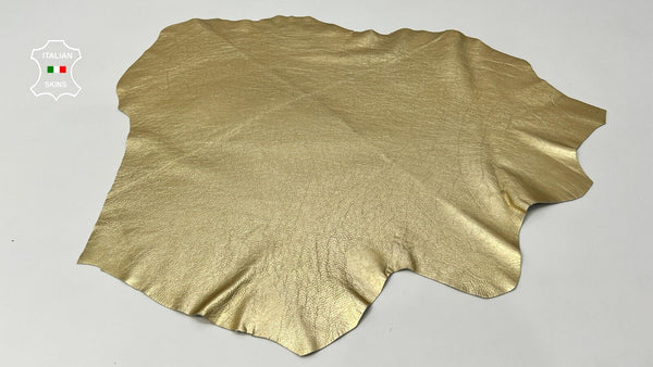 METALLIC GOLD CRINKLED ROUGH Soft Italian Goatskin leather hides 5sqf 1.0mm #C17