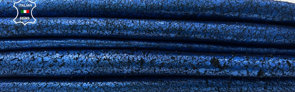 METALLIC ROYAL BLUE CRACKED USED VINTAGE Lamb leather 2 skins 14sqf 1.3mm #C491