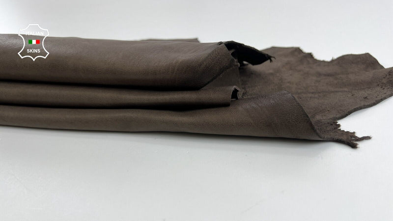 NATURAL DARK BROWN VEGETABLE TAN Thick Soft Italian Lamb leather 5sqf 1.3mm C580