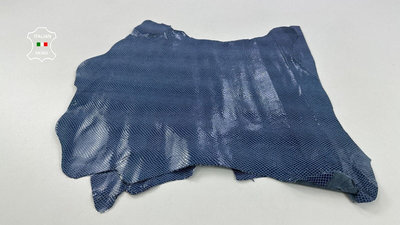 DENIM BLUE SHINY SNAKE Print on Thin Goatskin leather 2 skins 5sqf 0.6mm #C2741