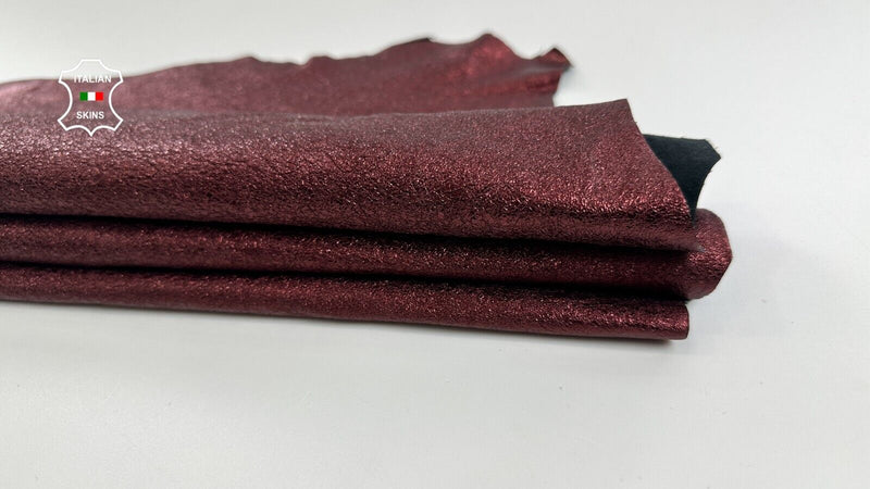 METALLIC WINE BURGUNDY WASHED ROUGH Soft Lambskin leather hide 5+sqf 0.9mm C2620