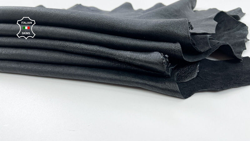 WASHED BLACK COATED ROUGH VEGETABLE TAN Lamb leather 2 skins 14+sqf 1.7mm #C1119