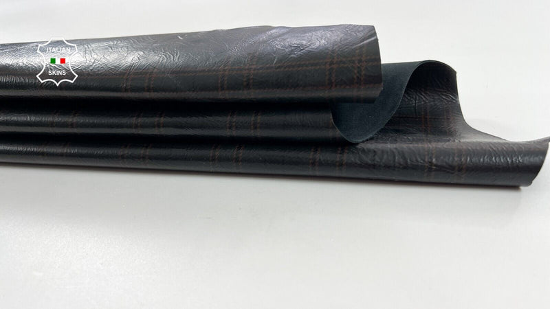 DARK BROWN PLAID PRINT COATED CRINKLED Goatskin leather hides 5sqf 1.0mm #C1526