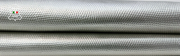 METALLIC SILVER REPTILE EMBOSSED On Thick Goatskin leather hide 3sqf 1.1mm #C415