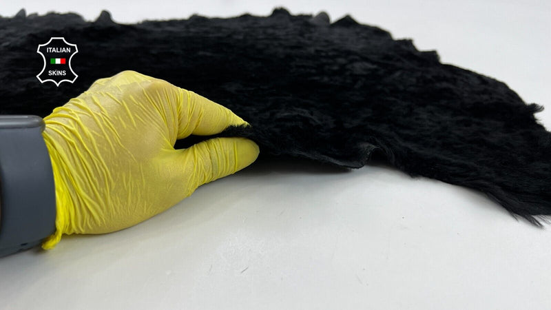 BLACK SHORT HAIR ON Soft sheepskin Shearling Leather hide skin fur 17"x28" #C839