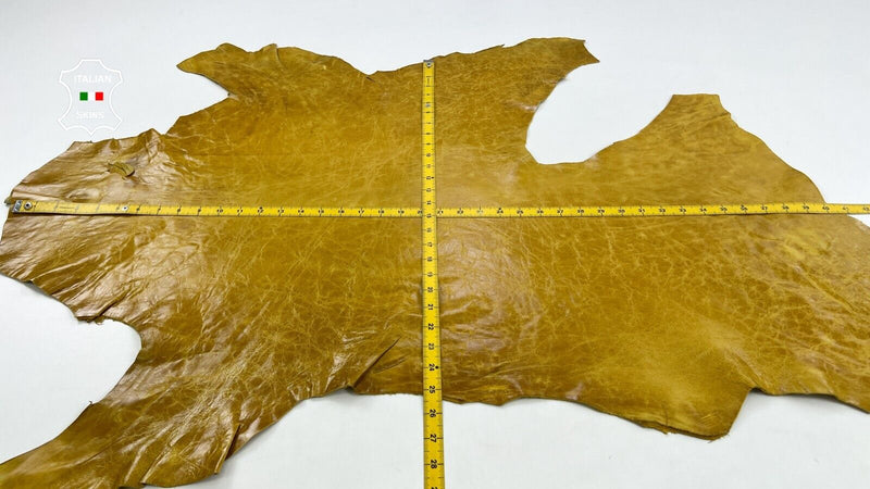 MUSTARD CRINKLE VINTAGE LOOK Soft Italian Lambskin leather hide 6sqf 1.0mm C1049