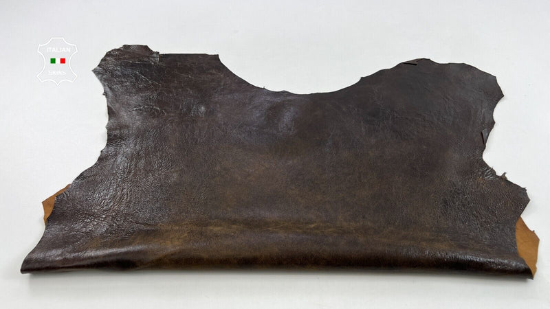 BROWN SHINY CRINKLED VINTAGE LOOK Soft Italian Lambskin leather 7+sqf 0.7mm C969