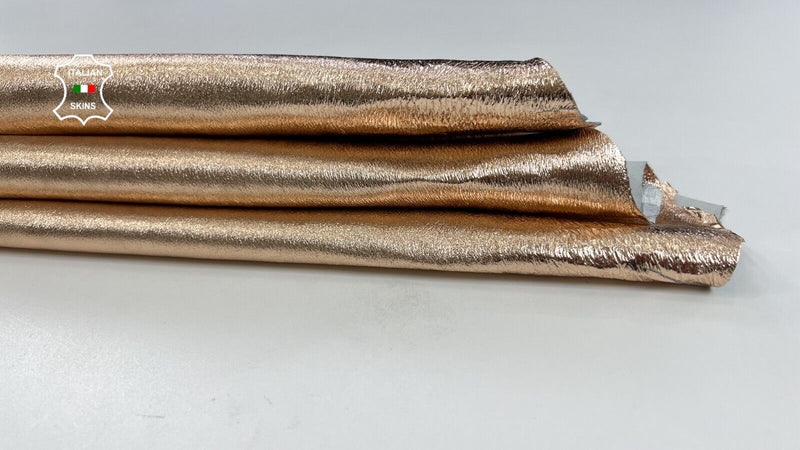 METALLIC ROSE GOLD CRINKLE CRACKED Soft Lambskin leather hide 5+sqf 0.8mm #C1747