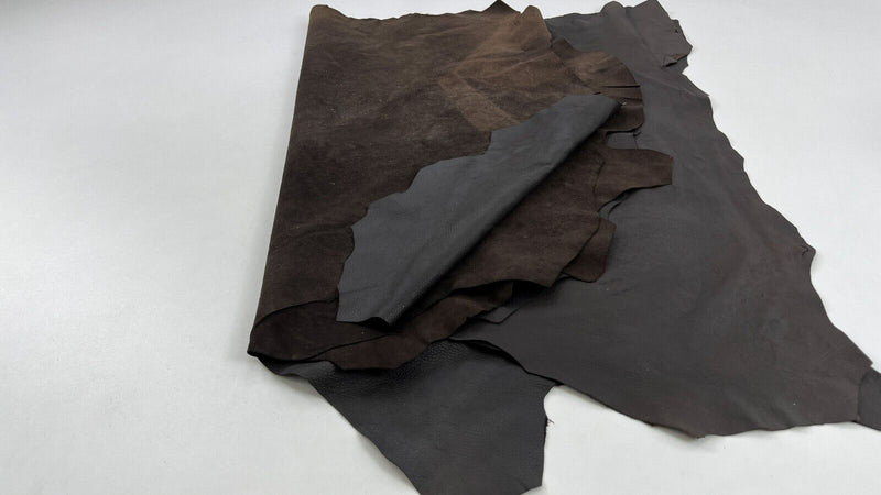 DARK BROWN MATTE PEBBLE GRAINY Thin Soft Lamb leather 4 skins 30sqf 0.6mm #C1020