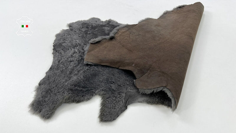 GREY SHORT HAIR On sheepskin Shearling Lamb hides skin Leather fur 14"x23" C1131