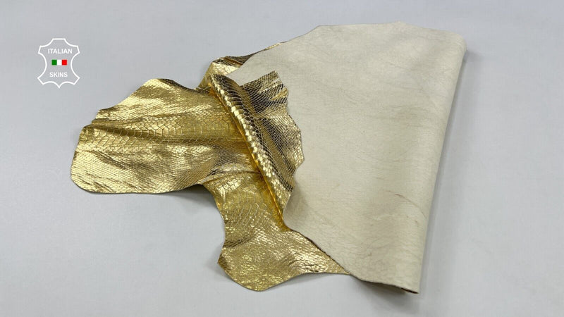 METALLIC GOLD SNAKE TEXTURED PRINT ON Soft Goatskin leather 3+sqf 1.0mm #C2085