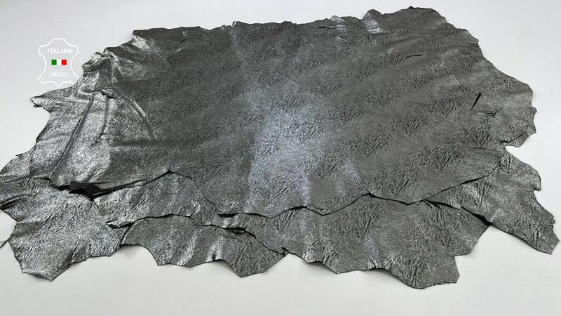 METALLIC SPACE GREY CRACKED ANTIQUED Thin Lamb leather 3 skins 20sqf 0.6mm C1199