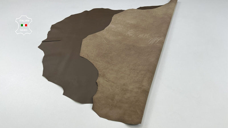 BROWN OLIVE Thin Soft Italian Lambskin Sheep leather hides 6+sqf 0.6mm #C1967