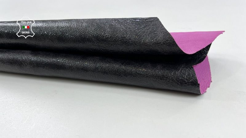 DARK PURPLE PATENT CRACKED ON PINK Thick Italian Goat leather 3sqf 1.1mm #C1667