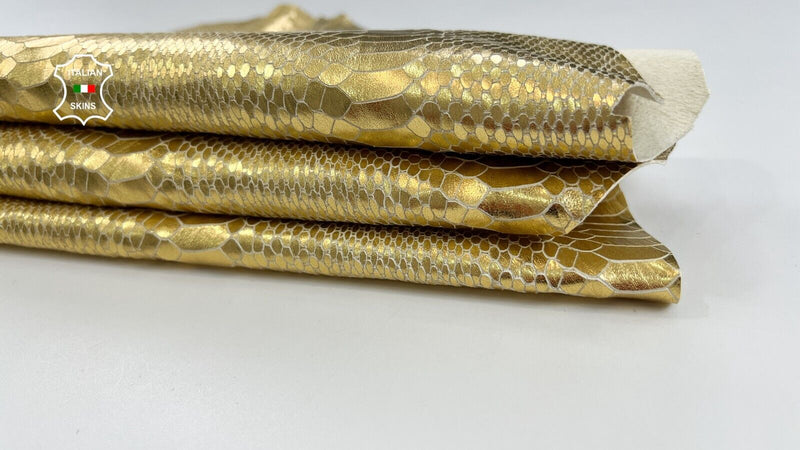 METALLIC GOLD SNAKE TEXTURED PRINT ON Soft Goatskin leather 3+sqf 1.0mm #C2085