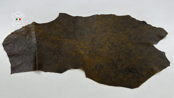 BROWN CRACKED VINTAGE LOOK Soft Italian Lambskin leather hides 4+sqf 0.9mm C1220