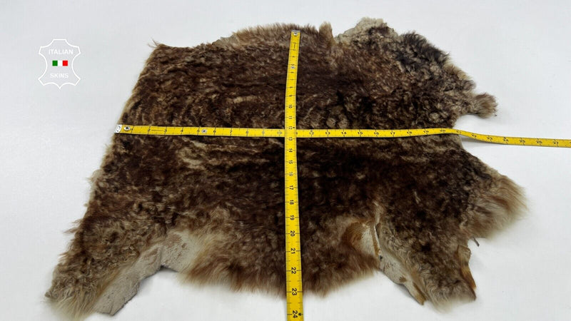 RUST BROWN DISTRESSED Hair On sheepskin shearling Lamb Fur leather 20"X21" #C975