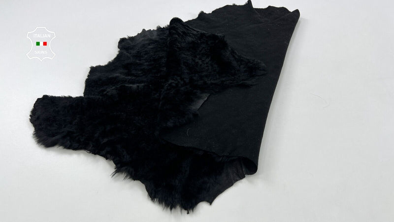 BLACK SHORT HAIR ON Soft sheepskin Shearling Leather hide skin fur 17"x28" #C839