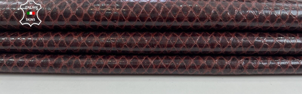 BURGUNDY MAROON PATENT SNAKE PRINT ON Soft Lambskin leather 4sqf 0.9mm #C1953