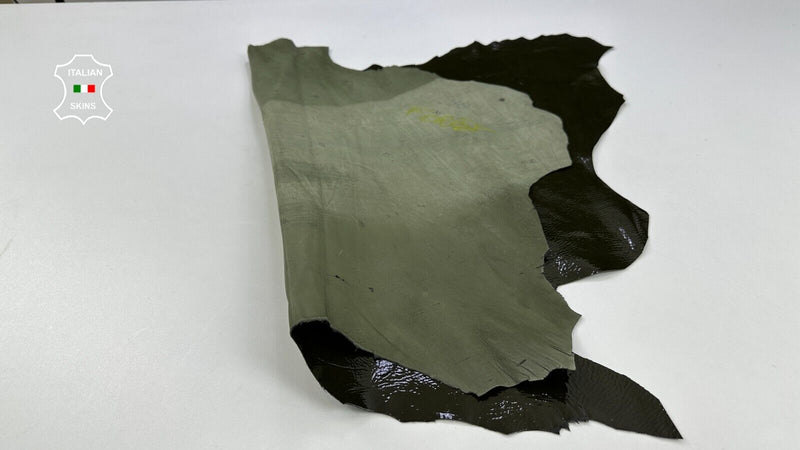 OLIVE GREEN PATENT SHINY CRINKLED Italian Goatskin leather 4+sqf 0.9mm #C2213