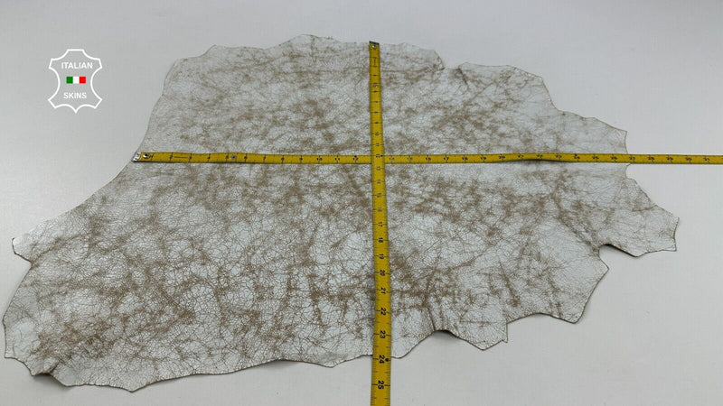 WHITE CRACKED ON BEIGE VINTAGE LOOK Goatskin Goat leather hide 5sqf 0.8mm C2810