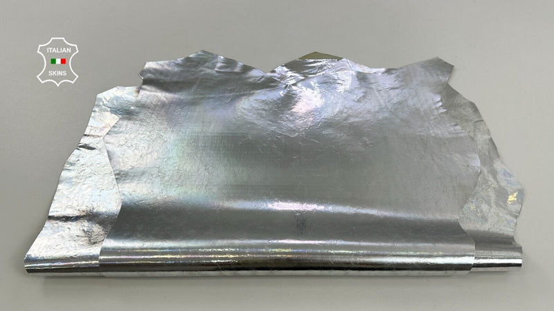 METALLIC HOLOGRAPHIC SILVER CRINKLED Goatskin leather 2 skins 9+sqf 1.0mm #C2925