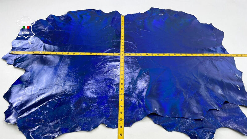 METALLIC BLUE CRINKLED WRINKLED COATED Lamb leather 2 skins 12+sqf 0.8mm #C892