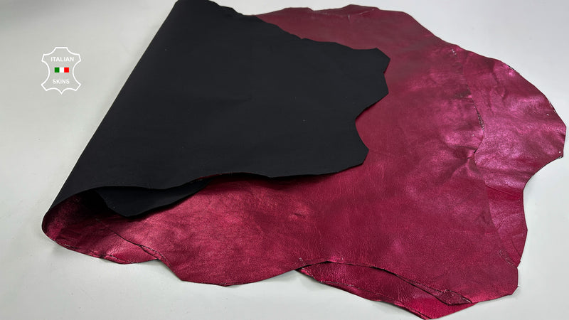 METALLIC WINE RED stretch backed Genuine Italian Lambskin leather skins