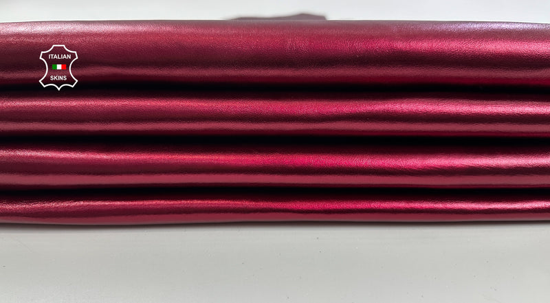 METALLIC WINE RED stretch backed Genuine Italian Lambskin leather skins