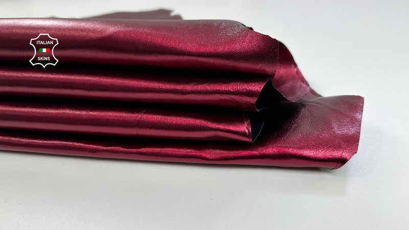 METALLIC WINE RED stretch backed Genuine Italian Lambskin leather skins