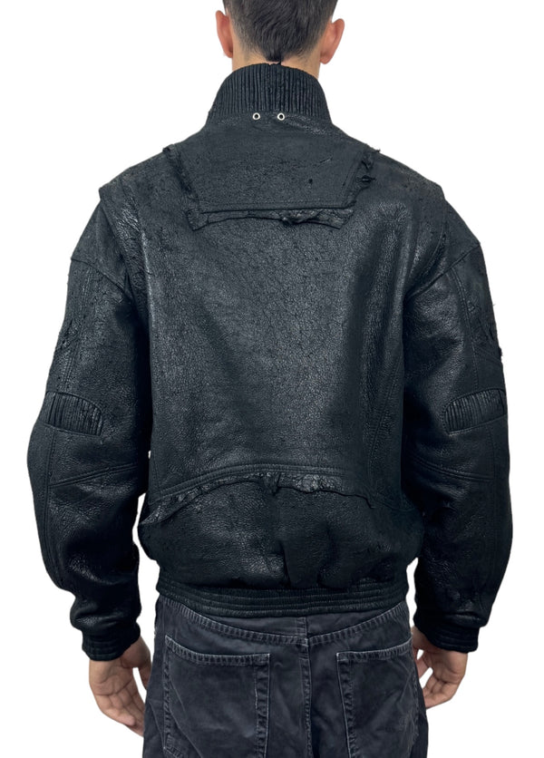 Men genuine USED VINTAGE BLACK lamb leather jacket