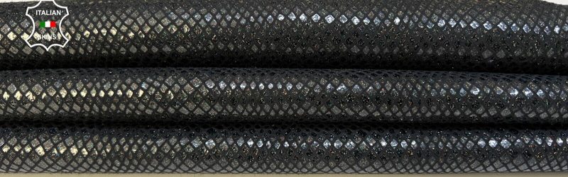 PEARLIZED SNAKE PRINT On BLACK Soft Itakian Goatskin leather 4sqf 0.9mm #B9637