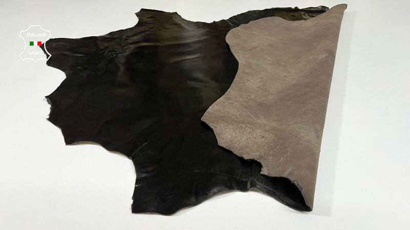 PATENT DARK BROWN CRINKLED Soft Italian Lambskin leather hides 8sqf 1.0mm #B8377