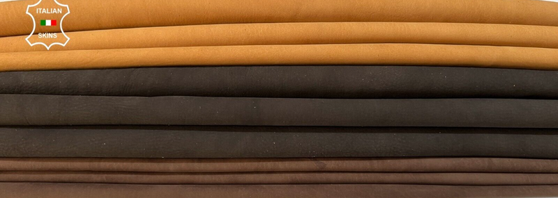 BROWN NUBUCK 3 SHADES Thin Soft Italian Lamb leather 3 skins  14sqf 0.6mm #B9554