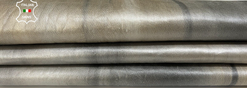 GRAY & ECRU PEARLIZED DISTRESSED Italian Lambskin Lamb leather 5+sqf 0.8mm B6857