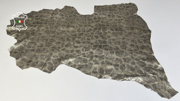 METALLIC PLATINUM LEOPARD PRINT ON VINTAGE Goatskin leather 7sqf 0.6mm #B5610