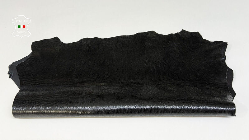 BLACK SHINY LIZARD PRINT On Thick Goatskin Goat Leather hides 4sqf 1.8mm #B8553