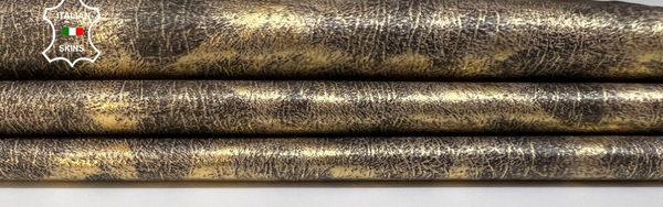 METALLIC BRASS LEOPARD PRINT ON Thin Goatskin leather 7sqf 0.4mm #B5611