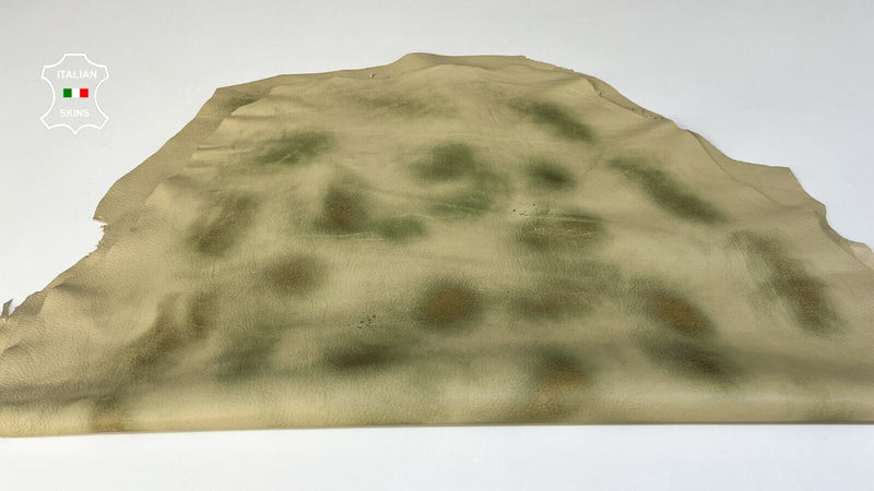 KHAKI DSTRESSED PEBBLE GRAINY Thin Soft Lamb leather 2 skins 14sqf 0.6mm #B9131