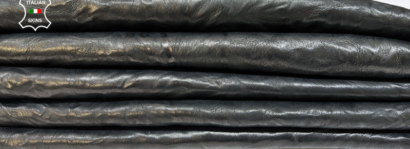 WASHED BLACK WRINKLED VEGETABLE TAN Lambskin leather 2 skins 16sqf 1.3mm #B8884