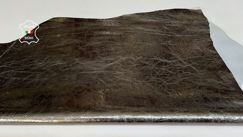 METALLIC GUNMETAL CRINKLED Strong Italian Goatskin leather hide 6sqf 1.0mm B7009