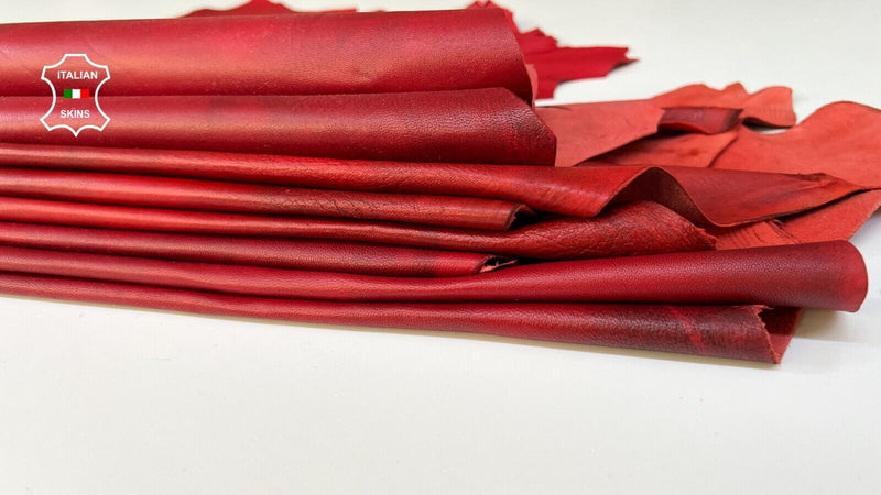 RED DSTRESSED ANTIQUED Soft Italian Lambskin leather 5 skins 38sqf 0.8mm #B9129