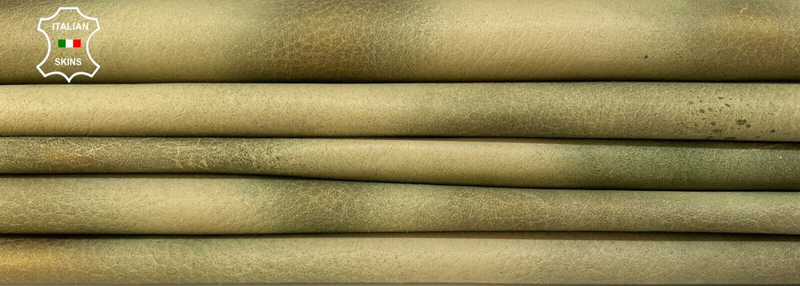 KHAKI DSTRESSED PEBBLE GRAINY Thin Soft Lamb leather 2 skins 14sqf 0.6mm #B9131