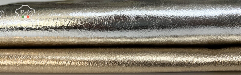 METALLIC PLATINUM & SILVER CRINKLED COATED Goat leather 2 hides 5sqf 0.8mm B7126