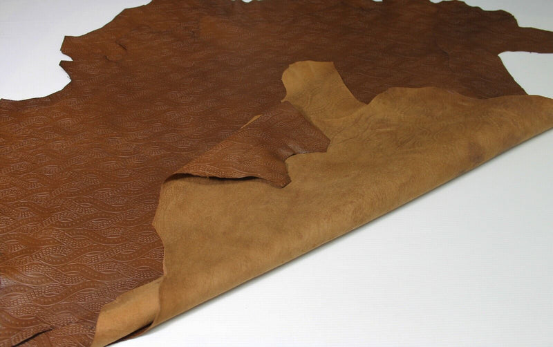 BROWN TEXTURED EMBOSSED distressed Lambskin leather 2 skins 16sqf 0.7mm #A8880